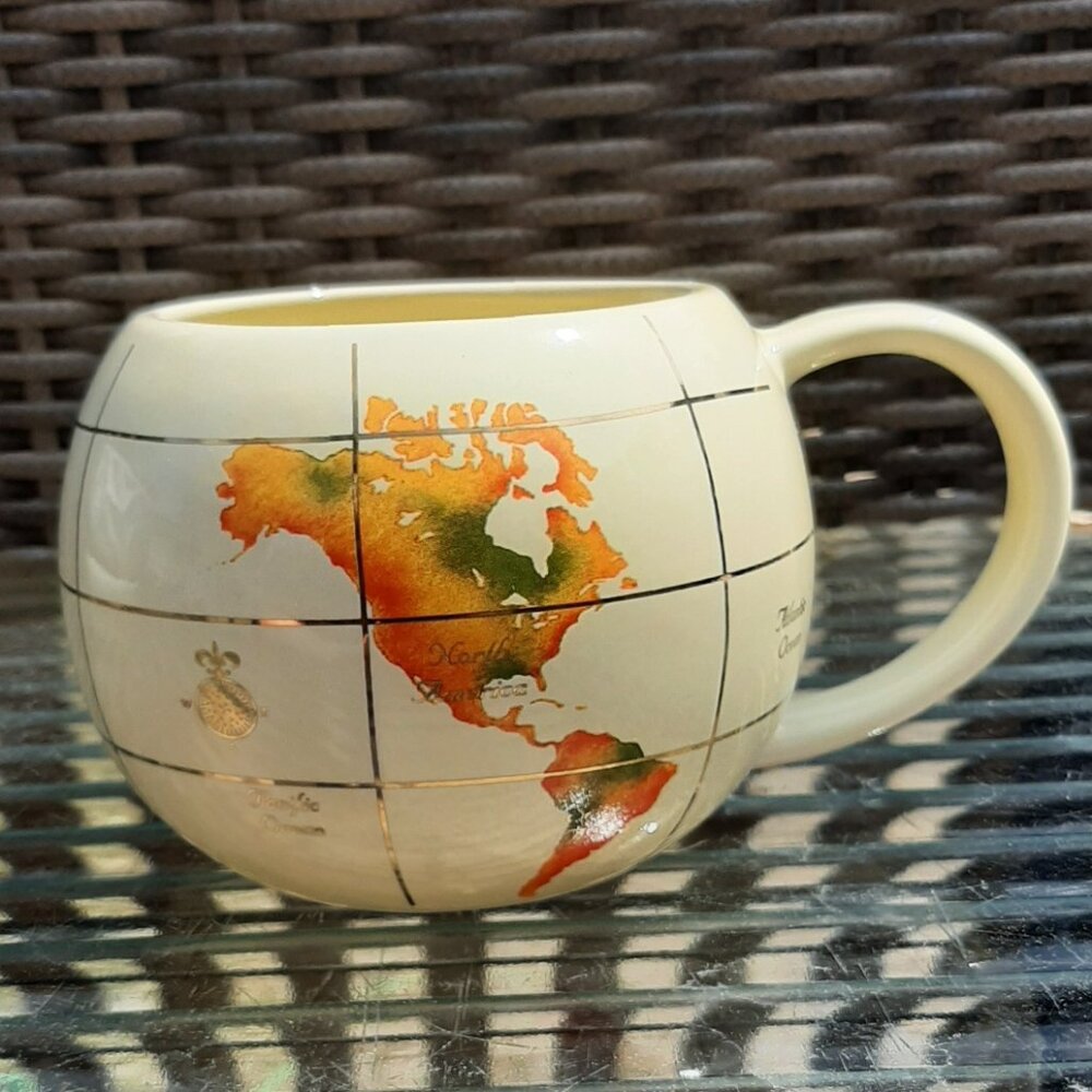 FTD World Earth Globe Map Coffee Cup Mug Round 3" Vintage 1993